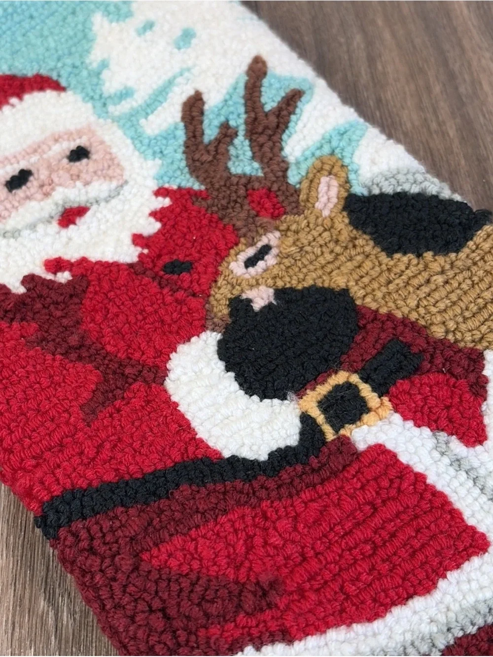 Macy's Holiday Lane Santa & Reindeer Hooked Wool Christmas Stocking 19